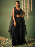 Glamorous Black Chinon Party Wear Crop Top Palazzo With Shrug