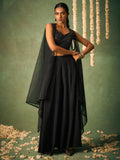 Glamorous Black Chinon Party Wear Crop Top Palazzo With Shrug