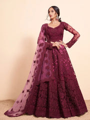 Magnetic Magenta Thread Work Net Designer Lehenga Choli With Dupatta