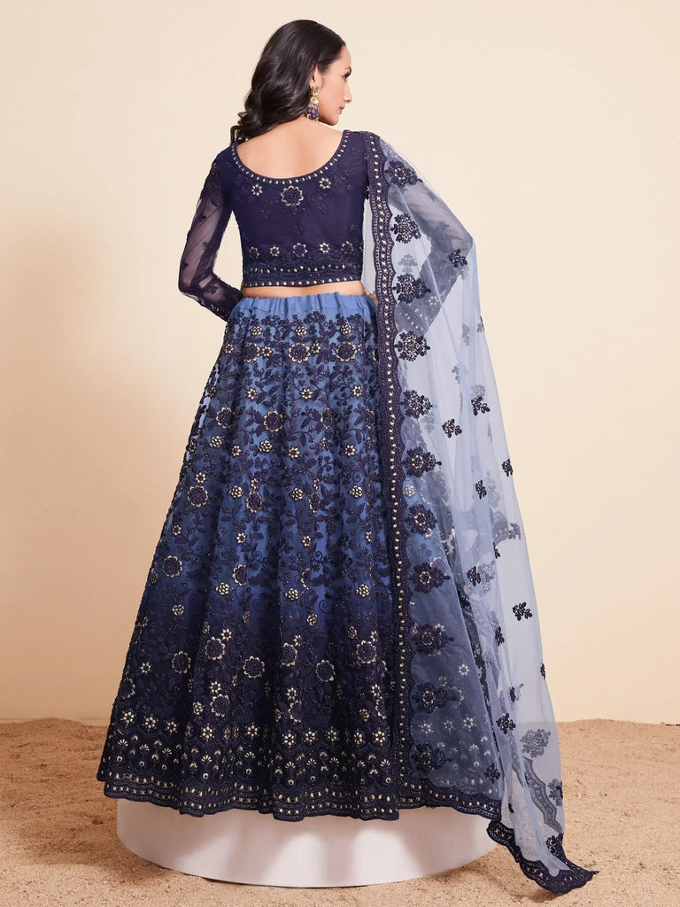 Gorgeous Navy Blue Embroidered  Net Engagement Wear Lehenga Choli