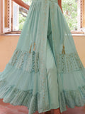 Wonderful Firozi Embroidered Georgette Function Wear Kurti With Pant