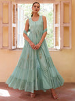 Wonderful Firozi Embroidered Georgette Function Wear Kurti With Pant