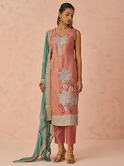 Aesthetic Peach Sequins Work Silk Event Wear Pant Suit With Dupatta