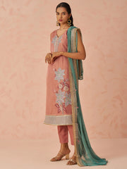 Aesthetic Peach Sequins Work Silk Event Wear Pant Suit With Dupatta