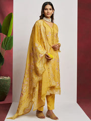 Glamorous Yellow Embroidered Organza Haldi Wear Pant Suit