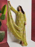 Attractive Green Embroidered Organza Eid Special Pant Suit With Dupatta
