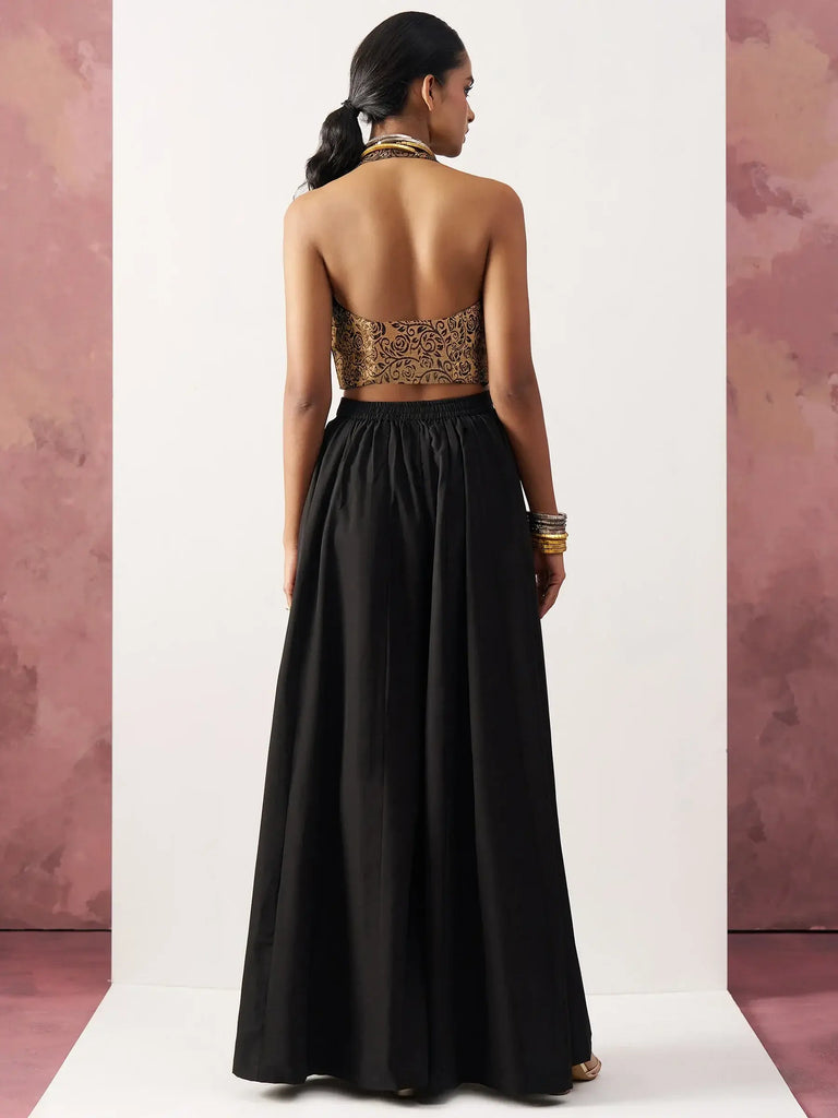 Bewitching Black Crepe Indo-Western Waistcoat With Palazzo