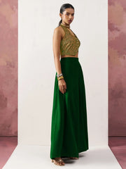 Fascinating Geen Crepe Indo-Western Waistcoat With Palazzo