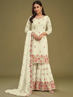Captivating Lemon Yellow Embroidered Georgette Wedding Sharara Suit