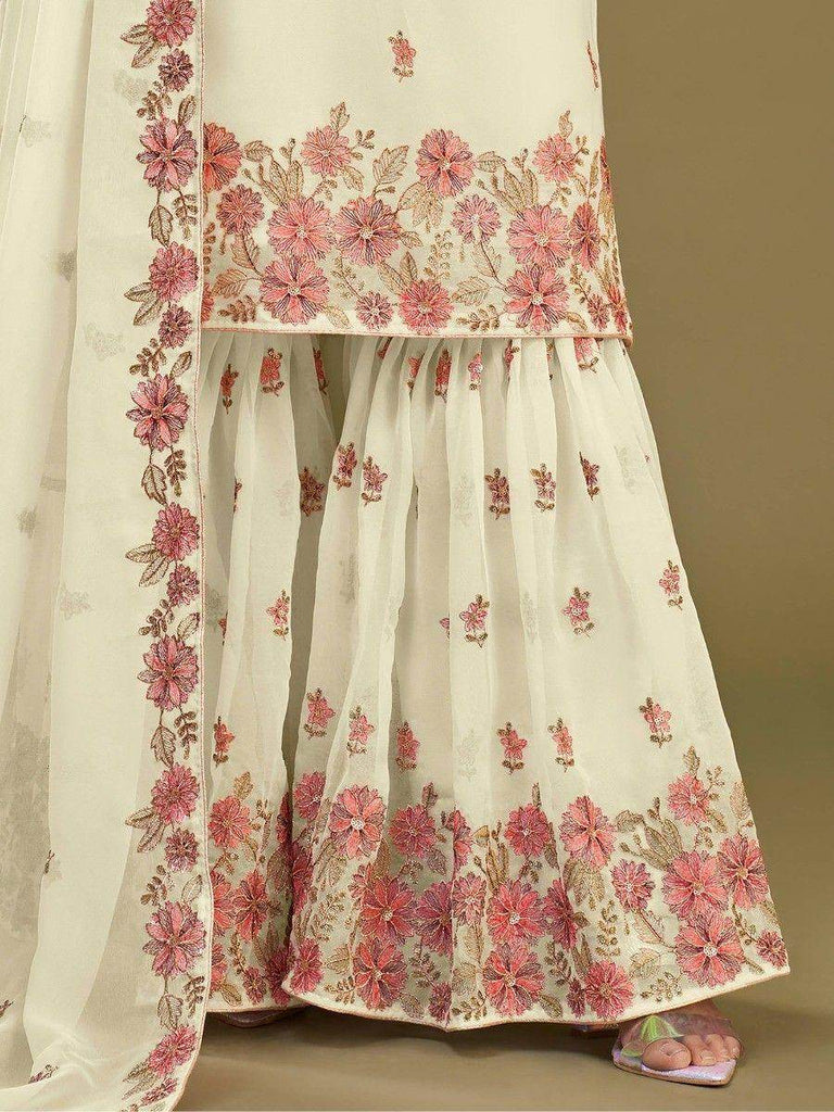 Captivating Lemon Yellow Embroidered Georgette Wedding Sharara Suit