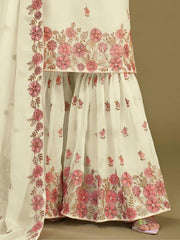 Captivating Lemon Yellow Embroidered Georgette Wedding Sharara Suit