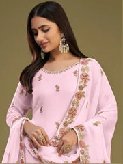 Attractive Pink Embroidered Georgette Traditional Sharara Suits