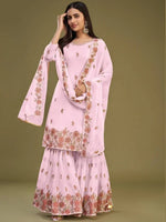 Attractive Pink Embroidered Georgette Traditional Sharara Suits