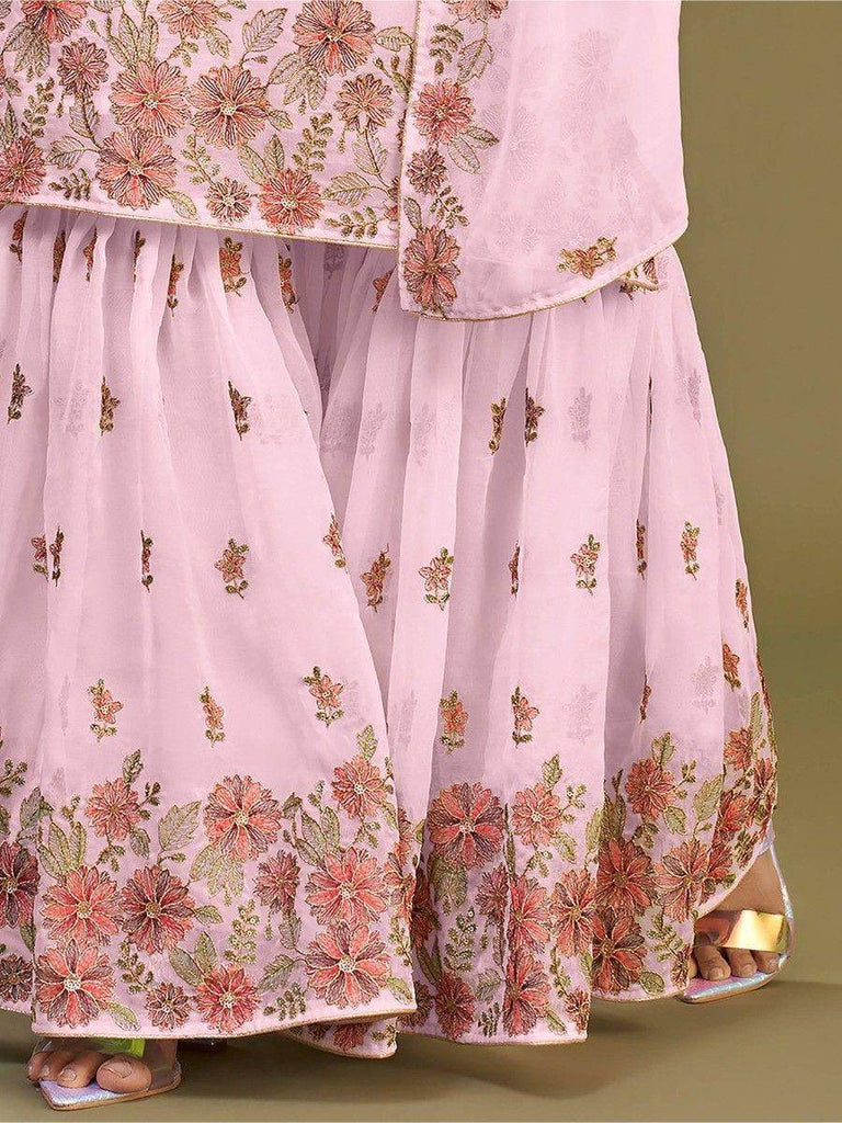 Attractive Pink Embroidered Georgette Traditional Sharara Suits