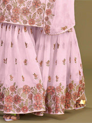 Attractive Pink Embroidered Georgette Traditional Sharara Suits