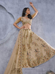 Amazing Beige Embroidered Net Designer Lehenga Choli With Dupatta - Ethnic Plus In
