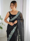 Amazing Black Georgette Sequins Traditional Saree With Blouse - Ethnic Plus In