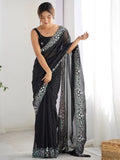 Amazing Black Georgette Sequins Traditional Saree With Blouse - Ethnic Plus In