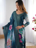 Amazing Blue Chanderi Digital Printed Event Wear Pant Suit - Ethnic Plus In
