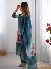 Amazing Blue Chanderi Digital Printed Event Wear Pant Suit - Ethnic Plus In
