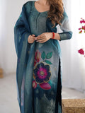 Amazing Blue Chanderi Digital Printed Event Wear Pant Suit - Ethnic Plus In