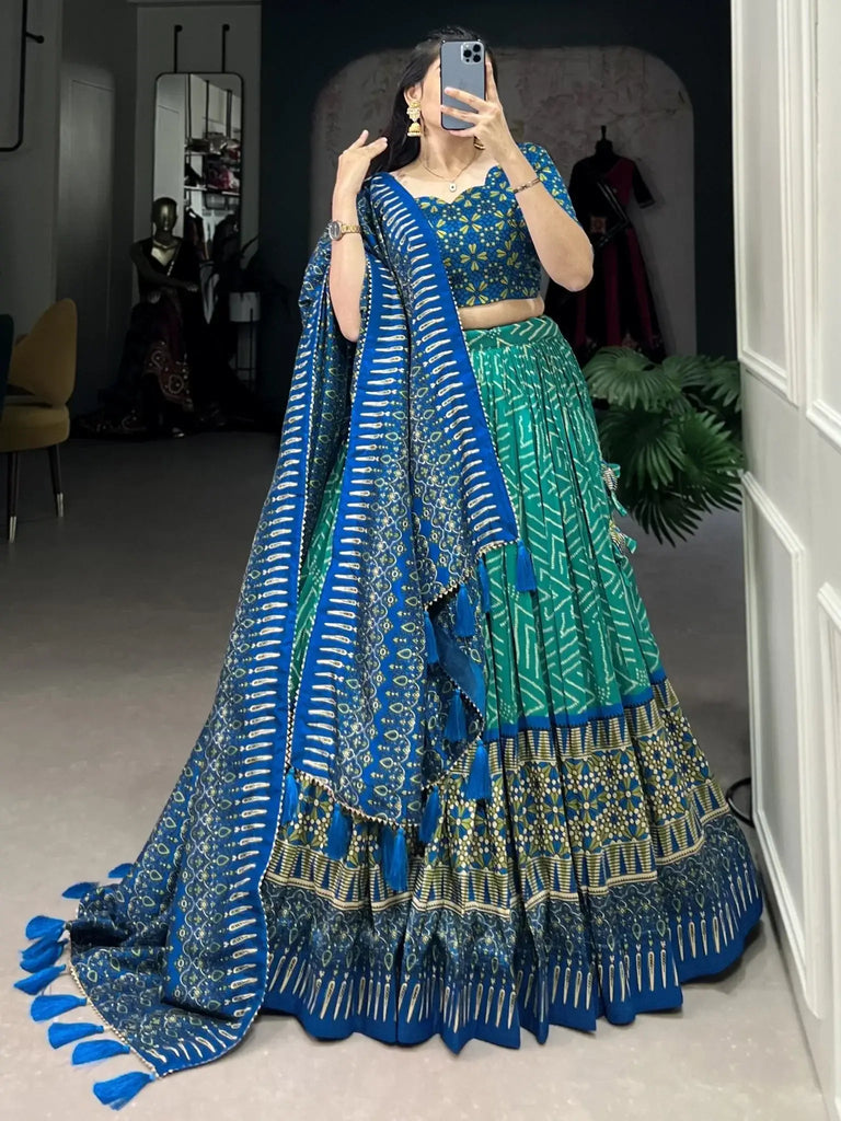 Amazing Blue Color Printed Tussar Silk Function Wear Lehenga Choli - Ethnic Plus In