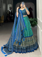 Amazing Blue Color Printed Tussar Silk Function Wear Lehenga Choli - Ethnic Plus In