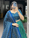 Amazing Blue Color Printed Tussar Silk Function Wear Lehenga Choli - Ethnic Plus In