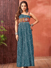 Amazing Blue Georgette Bandhani Printed Navratri Wear Gown - Ethnic Plus In