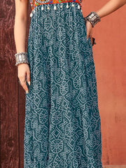 Amazing Blue Georgette Bandhani Printed Navratri Wear Gown - Ethnic Plus In