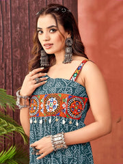 Amazing Blue Georgette Bandhani Printed Navratri Wear Gown - Ethnic Plus In