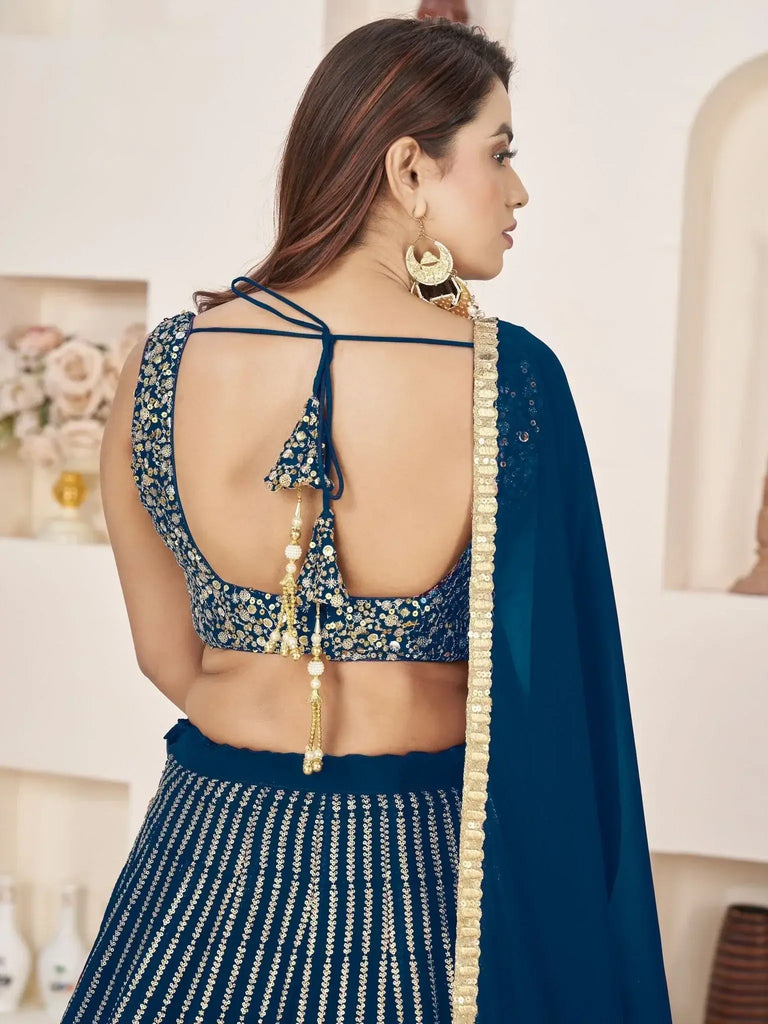 Amazing Blue Sequins Work Georgette Engagement Wear Lehenga Choli - Ethnic Plus In