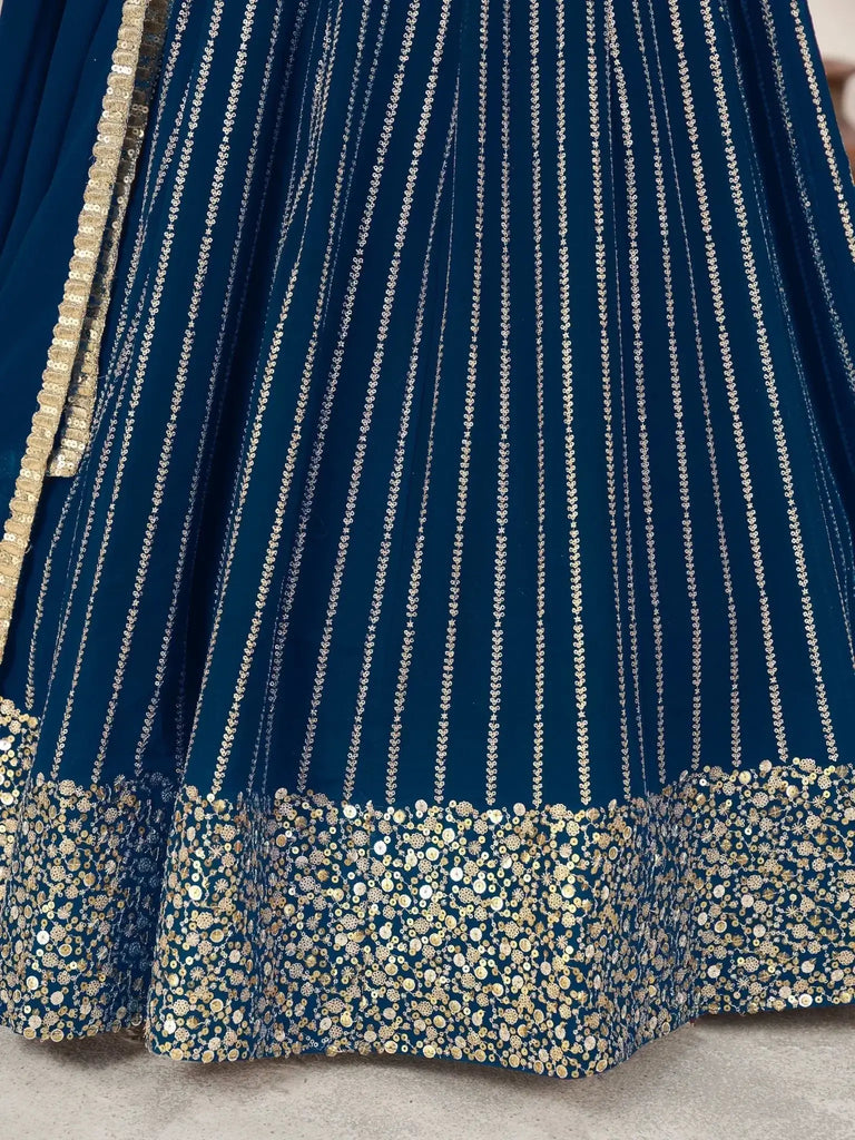 Amazing Blue Sequins Work Georgette Engagement Wear Lehenga Choli - Ethnic Plus In