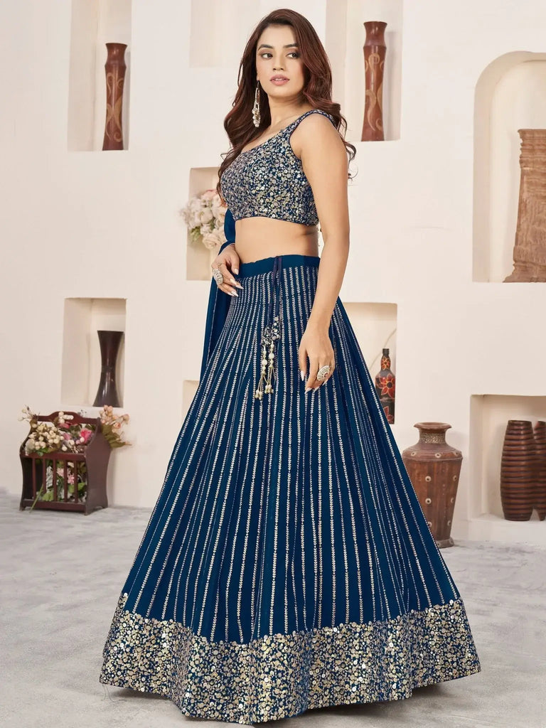 Amazing Blue Sequins Work Georgette Engagement Wear Lehenga Choli - Ethnic Plus In