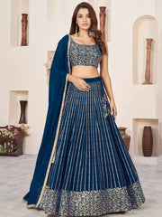 Amazing Blue Sequins Work Georgette Engagement Wear Lehenga Choli - Ethnic Plus In