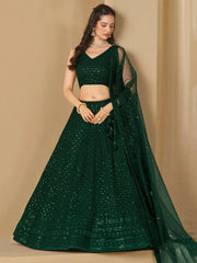 Amazing Bottle Green Sequins Work Georgette Mehendi Wear Lehenga Choli - Ethnic Plus In