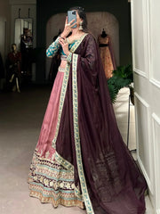 Amazing Dusty Pink Thread Embroidered Silk Reception Wear Lehenga Choli - Ethnic Plus In