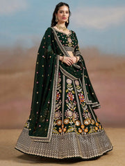 Amazing Green Sequins Georgette Mehendi Wear Lehenga Choli With Dupatta - Ethnic Plus In