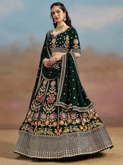 Amazing Green Sequins Georgette Mehendi Wear Lehenga Choli With Dupatta - Ethnic Plus In