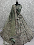 Amazing Green Sequins Velvet Bridal Lehenga Choli With Double Dupatta - Ethnic Plus In