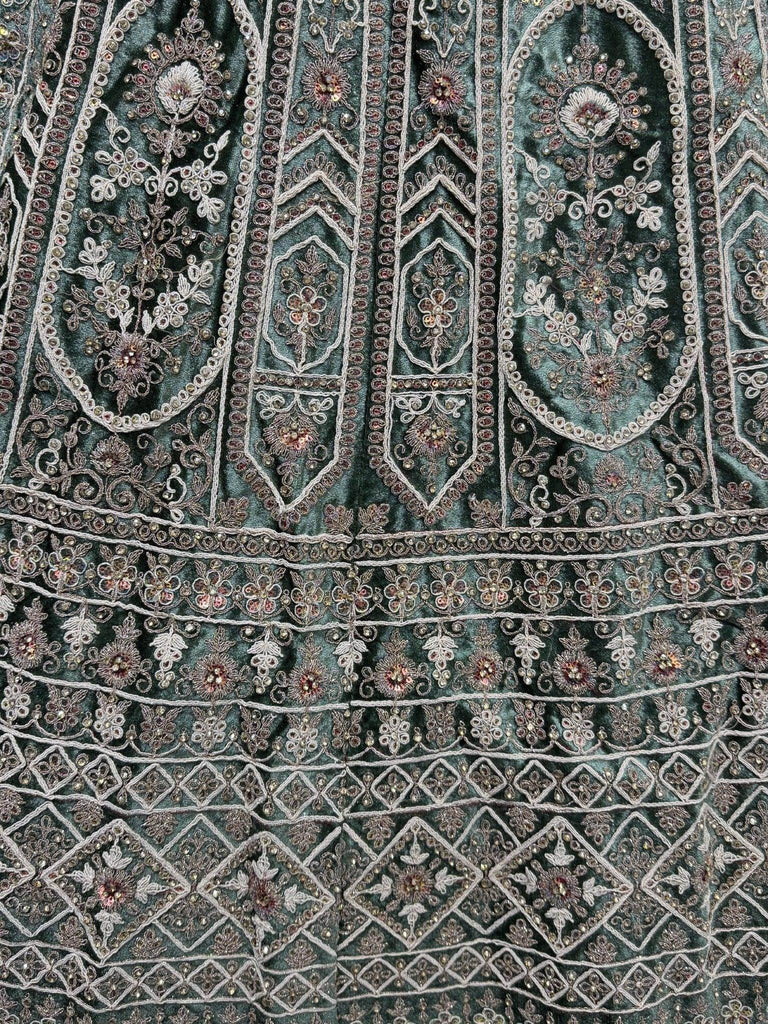 Amazing Green Sequins Velvet Bridal Lehenga Choli With Double Dupatta - Ethnic Plus In