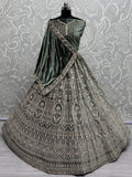 Amazing Green Sequins Velvet Bridal Lehenga Choli With Double Dupatta - Ethnic Plus In