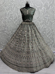 Amazing Green Sequins Velvet Bridal Lehenga Choli With Double Dupatta - Ethnic Plus In