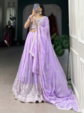 Amazing Lavender Thread Work Georgette Engagement Wear Lehenga Choli - Ethnic Plus In