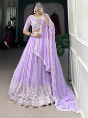 Amazing Lavender Thread Work Georgette Engagement Wear Lehenga Choli - Ethnic Plus In
