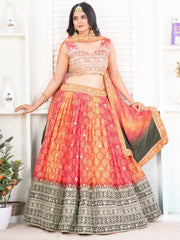 Amazing Multi - Color Bandhni Printed Chinon Silk Lehenga Choli With Dupatta - Ethnic Plus In