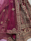 Amazing Pink Dori Work Velvet Bridal Lehenga Choli With Double Dupatta - Ethnic Plus In