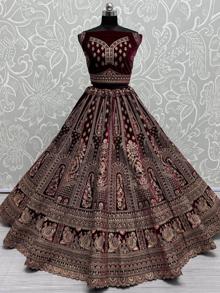 Amazing Pink Dori Work Velvet Bridal Lehenga Choli With Double Dupatta - Ethnic Plus In