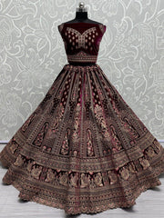 Amazing Pink Dori Work Velvet Bridal Lehenga Choli With Double Dupatta - Ethnic Plus In