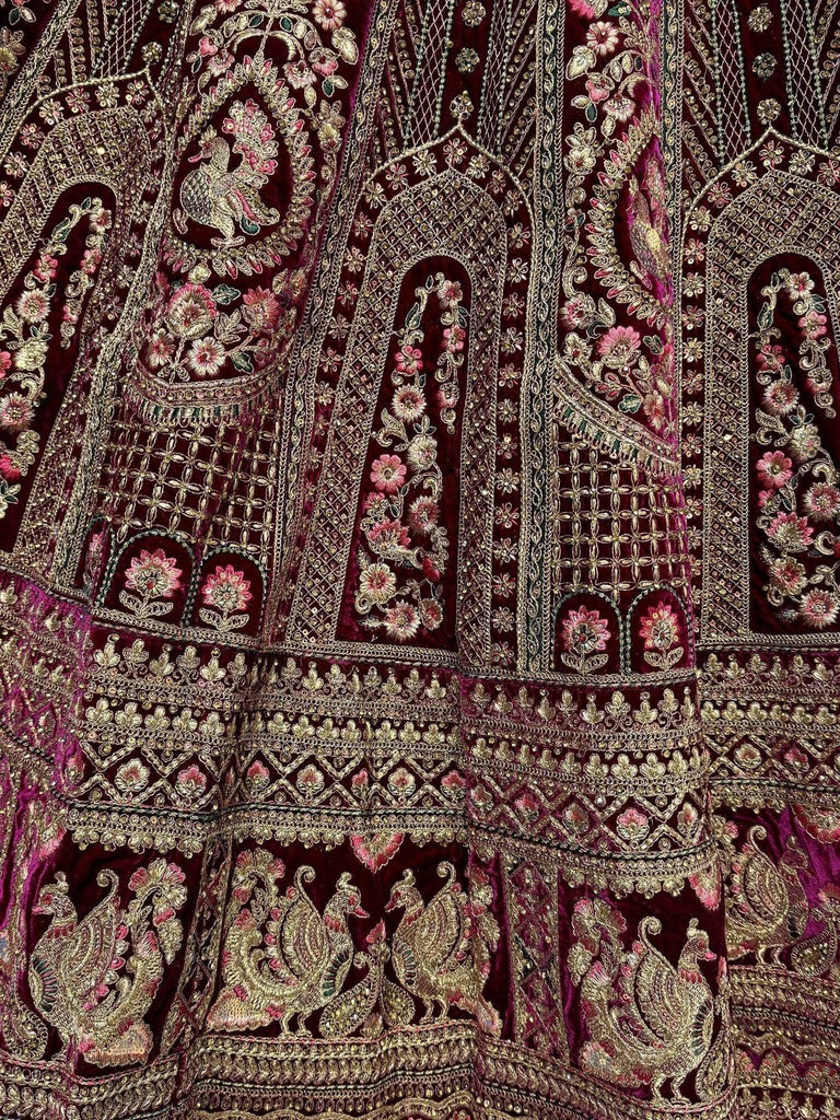 Amazing Pink Dori Work Velvet Bridal Lehenga Choli With Double Dupatta - Ethnic Plus In